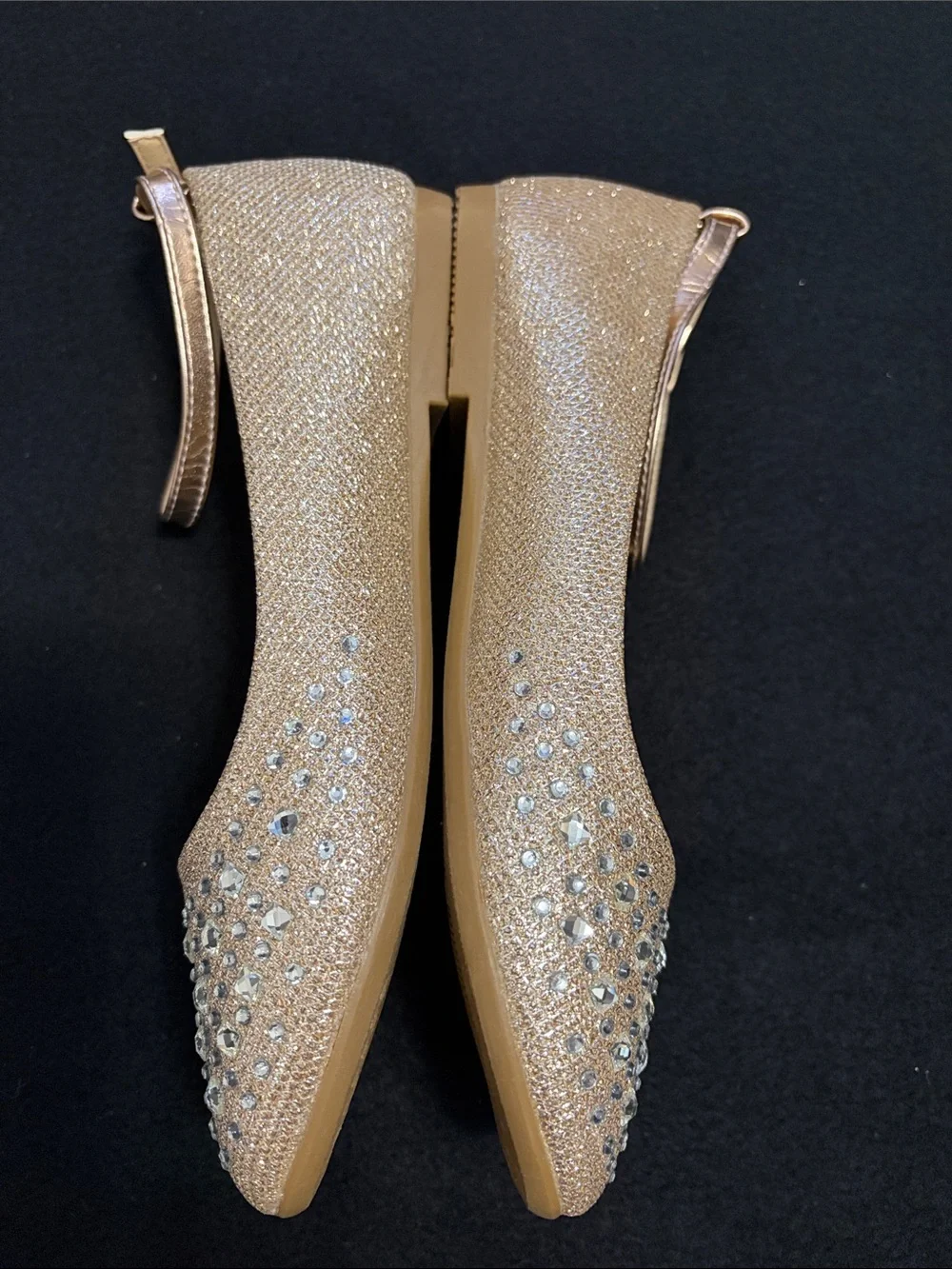 Tip Top Kids Girls’ Rose Gold Glitter Rhinestone Ankle-Strap Dress Shoe Size 5Y